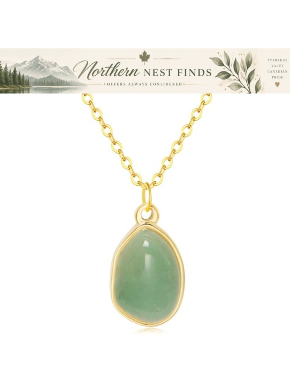 18K Gold Plated Stainless Steel Teardrop Stone Pendant Necklace